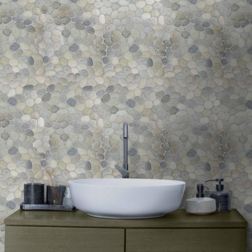 Grey Pebble Mosaic Tumbled Stone Backsplash Tiles for Kitchen Walls, Shower and Bathroom Floors 12 X 12 (5 Sqft per Case)