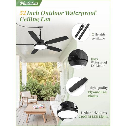 52 Outdoor Ceiling Fans with Light and Remote IP65 Wet Rated Waterproof