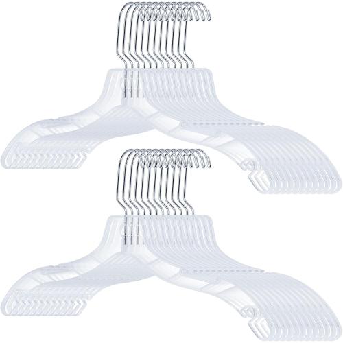 VWV 24 Pack Clear Plastic Hangers, 15.75 Inch Non-Slip Clothes Hangers