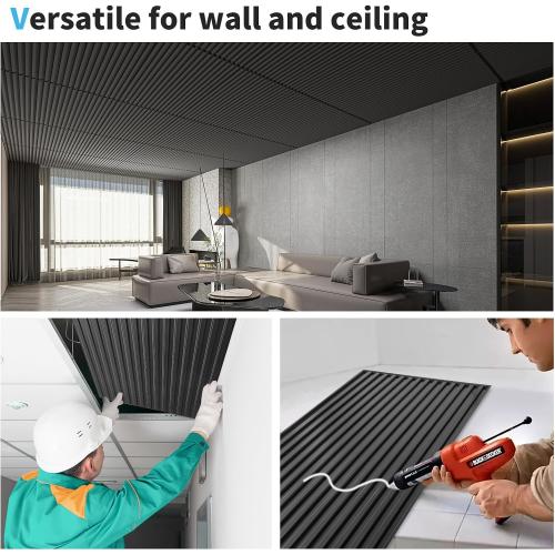 Art3d 12-Pack Slat Design 3D Wall Panels for Interior Wall Decor, 2x4 FT PVC Decorative Drop Ceiling Tiles - Black