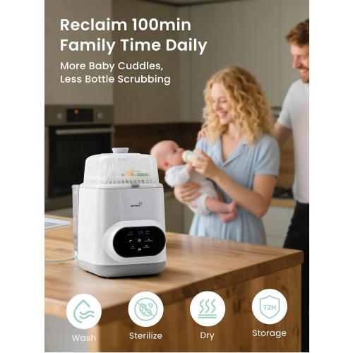 Grownsy EaseClean Bottle Washer All-in-One Washer and Sterilizer and Dryer | Thoroughly Cleans Bottles, Pump Parts & Baby Essentials, Effortlessly Washes, Sterilizes & Dries - No Hand Washing Required