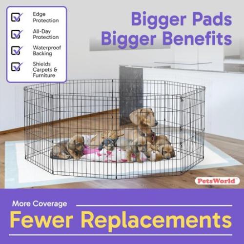 PETSWORLD Premium Extra Large Dog Pee Pads (43 x 74) – Jumbo Puppy Training & Incontinence Pads for Large Dogs & Multi-Pet Homes – Leak-Proof, Odor Control, 5-Layer Absorbency