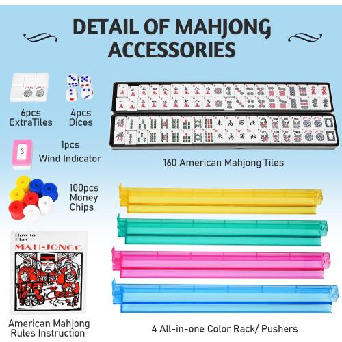 American Mahjong Set, 166 Mahjong Tiles with Racks, Pushers & Carrying Case | Premium Tiles, Complete Accessories, Portable Carrying Case, Perfect for Family Game Nights and Mahjong Lovers