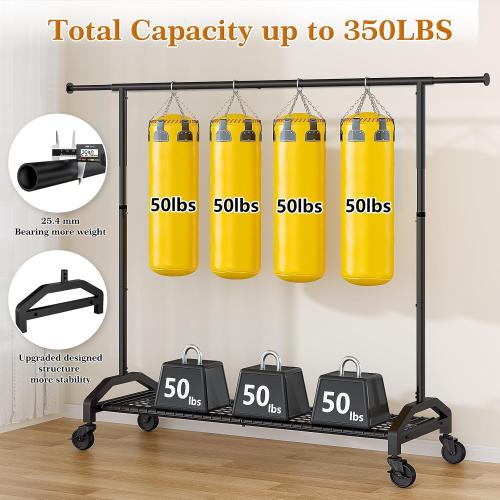 Wiracks Heavy Duty Clothes Rack for Hanging Clothes 350lbs Clothing Rack 3 industrial Wheels 51 to 71 W x 16.53 D x 65 to 71 H Adjustable Rolling Clothes Rack Coat Rack Garment Rack Black