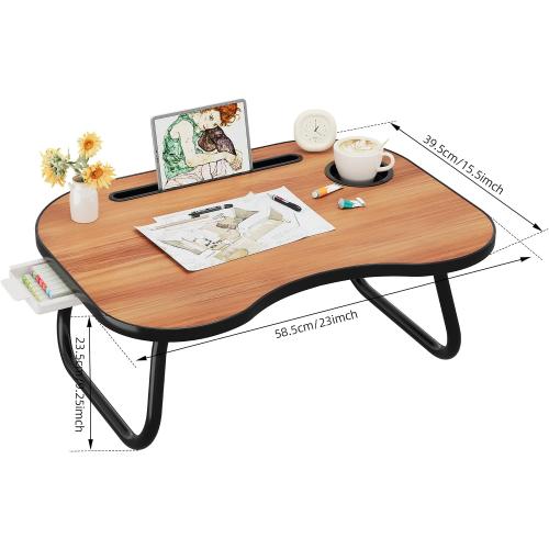 Lap Desk for Laptop Bed Trays for Eating and Laptops Breakfast in Bed Laptop Stand TV Trays for Bed with Cup Holder/Drawer for Sofa/Couch Portable Foldable (Black Walnut, L(23×16) Drawer)