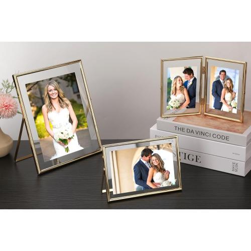 Gold 4x6 Floating Frame 2pack for picture(2x3'',3.5x5''),Adjustable Tabletop/Shelf floating Photo Frame 2x3'',Classy Metal Gift Frames for Wedding,Christmas,Birthady,Home or Office Decor.