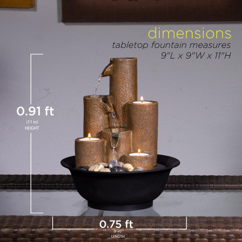 Alpine Resin Brown 11 in. H Tiered Column Table Top Fountain