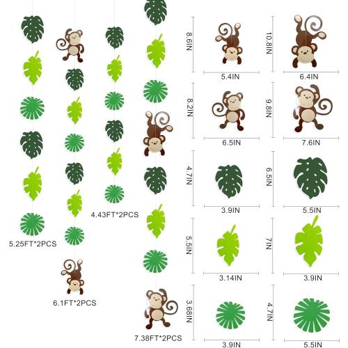 Monkey Palm Leaves Cutouts Garland Jungle Party Decorations Monkeys Hanging Wall Decorations for Kids Wild One Birthday Tropical Jungle Safari Animal Party Banner Backdrop for Boys Baby Shower Decor