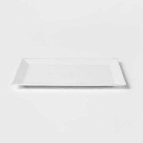 16 x 10 Porcelain Rectangular Rimmed Serving Platter White - Threshold™: Traditional Rectangle Serving Dish