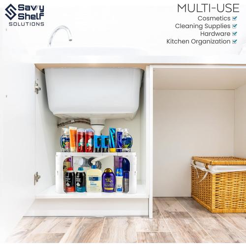 Expandable Under Sink Organizer and Storage I Bathroom Under the Sink Organizer Kitchen Under Sink Shelf I Cleaning Supplies Organizer Under Sink Storage I EXPANDABLE HEIGHT DEPTH & WIDTH