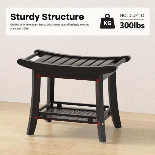 Eastglory Bamboo Shower Bench Chair Bathroom Shower Stool Seat for Inside Shower Bathtub with Storage Shelf Shower Foot Rest for Shaving Legs 25.2 x 13 x 19.2 Inches Black