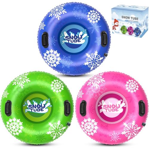 Snow Tube, 3Packs/4Packs for Whole Family Inflatable Snow Sled for Kids and Adult, Thickened Heavy Duty Hard Bottom Sleds for Snow with Handles, Snow Toys for Outdoor Sledding Snow Tube Sports