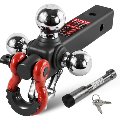 Trailer Hitch Tri-Ball Mount: with Swivel Tow Shackle and Tow Hook, fits for 2-inch Receiver, Chrome Trailer Ball Size 1-7/8, 2 and 2-5/16 and 5/8 Hitch Lock Pin