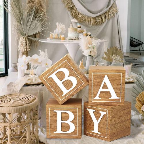 Netnology Brown Baby Boxes with Letters for Baby Shower,4 Balloon Boxes