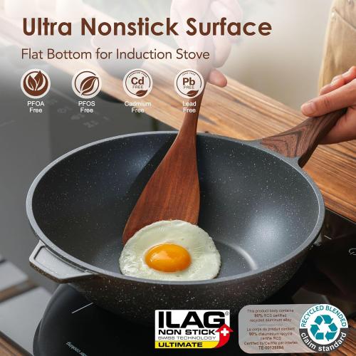 SENSARTE Nonstick Wok Pan with Lid 11Inch, Healthy Stir-fry Pan Chef's Pan