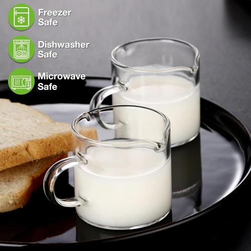 Espresso Cups Set of 2, 4 OZ Double Spouts Cups, Shot Glasses, Milk Cup with Handle, Clear Glass, Espresso Accessories for Machine, Small