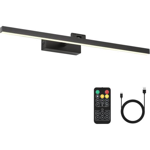 Joosenhouse Battery Operated Picture Light, Wireless Gallery Light with Remote Control and Timer Off, 10000mAh Rechargeable Painting Art Light, 23.23 Inch Dimmable Black Wall Sconce