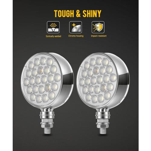 Partsam 2Pcs Double Face Round LED Pedestal Lights Fender Stop Turn Signal Tail Brake Lights Clear Lens 48 LED Post Mount Semi Trailer Replacement for Trailers Trucks, 10-30V