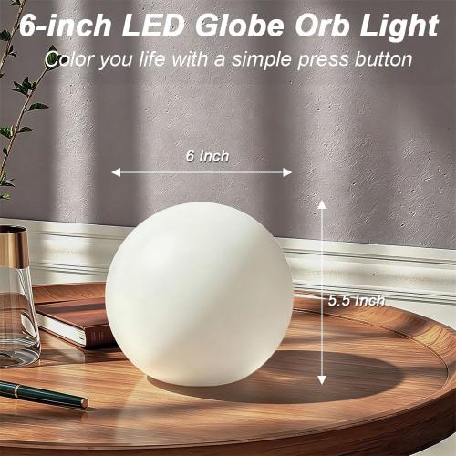 LED Globe Orb Light, 6-in LED Light Up Ball, Cordless Glowing Orb for Kids