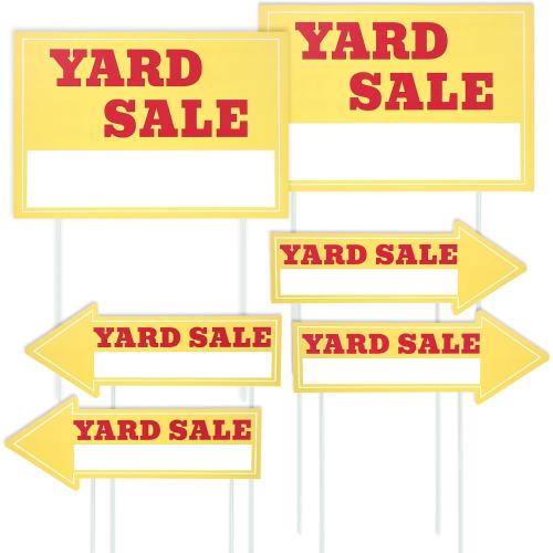 6PCS Waterproof Yard Sale Signs with Plastic Stakes, Double Sided Garage Sale Sign Set for High Visibility, Directional Arrow Boards for Outdoor Estate Promotion