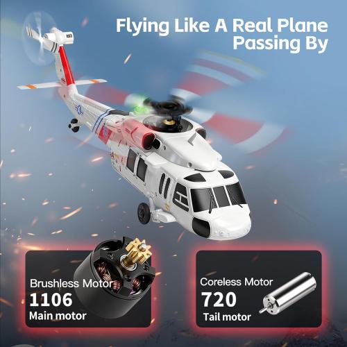 K270 UH60L Remote Controlled Helicopter 2.4Ghz 4CH RC Helicopter Heli Aileronless 6-Axis Gyroscope Air Pressure Hold Optical Flow Position 3-Batteries for Adults Beginners