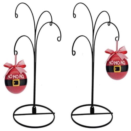 HOHIYA 2pcs Ornament Display Stand Holder Christmas Iron Hanger Hook 4 Arms 12inch Black
