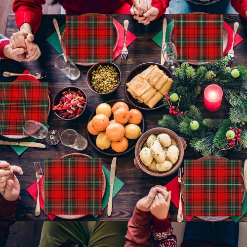 Christmas Napkins, 40Pcs Christmas Plaid Paper Napkin Disposable Red Buffalo Plaid Napkin Cocktail Napkins Tartan Plaid Paper Napkins for Xmas Winter Holiday Dinner Party Supplies