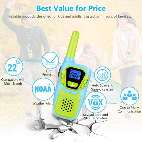 Kids Walkie Talkies 3 Pack NOAA Walkie-Talkies for Adults Rechargeable Long Range 2 Way Radios for Family Camping Hiking Skiing Cruise Ship, Toys for 3-12  Year Old Girls Boys Toddlers