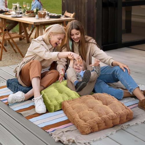 2 Pack Meditation Floor Pillow Large Square and Round Floor Cushions for Adults Yellow Corduroy Floor Seat Pillows Cushion for Living Room Balcony Tatami Yoga,18x18 Inch