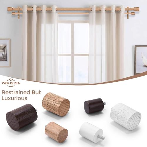 Wood Double Curtain Rod 36-153 Inch, Boho Decorative Dual Rod