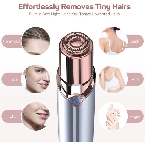 Facial Hair Remover for Women's Face Chin Lip Mustache Neck Armpit Peach Fuzz, Gurelax Electric Painless Hair Removal Device with 2 Replacement Heads