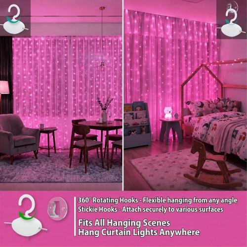HXWEIYE 300LED Fairy Curtain Lights, 9.8x9.8Ft USB, Remote, 8 Modes & Timer