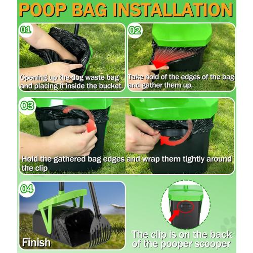 FUSBUNTY Dog Pooper Scooper, Swivel Bin & Rake Set with 100 Waste Bags