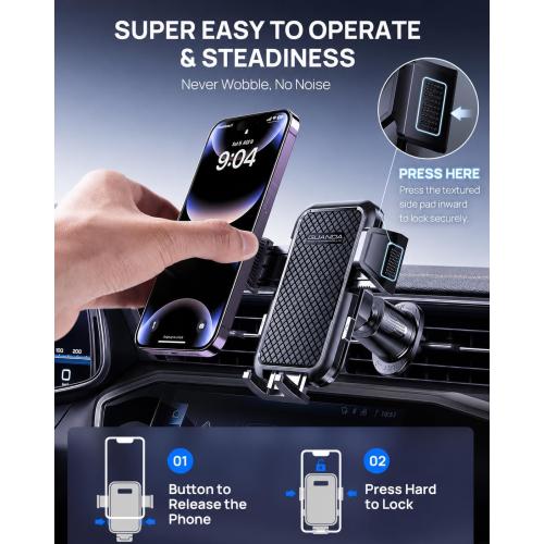 Air Vent Car Phone Holder, Metal Hook Clip, One-Hand Release, Anti-Shake