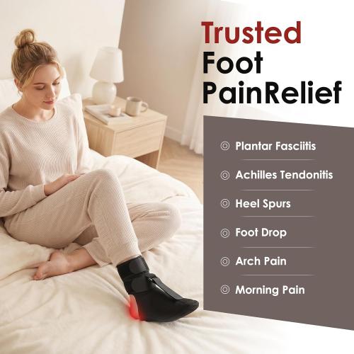 Plantar Fasciitis Night Splint Sock, Upgraded Achilles Tendonitis Brace with Massage Ball for Women & Men, Soft & Comfortable Foot Drop Night Splint for Morning Pain Relief, Small-Black