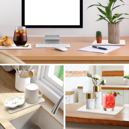 2 Water Absorbing Stone Drying Trays for Bathroom Sink Kitchen Soap Counter
