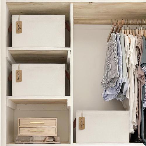CHICVITA Storage Bins for Shelves, Closet Bins for Organization, Collapsible Storage Baskets for Towels, Rectangle Basket for Bedroom, 14 ¾ L x 10 ¼ W x 8 ¼ H, Beige, 2-Pack
