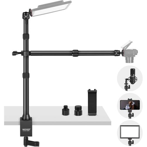 NEEWER TL253A DS001 Table Camera Tripod with 2 Telescopic Arms, Phone Holder, Ball Heads, Screw Adapter, Table Light Stand for Camera, Mobile Phone, Webcam, Ring Light