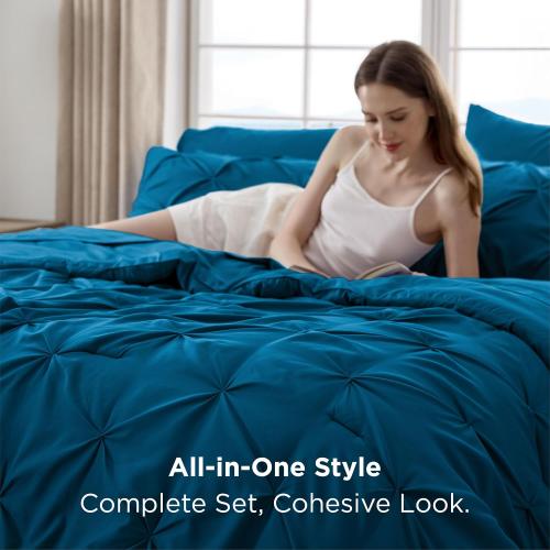 Bedsure 7-Piece Full Size Comforter Sets & Sheets, Teal Full Bedding