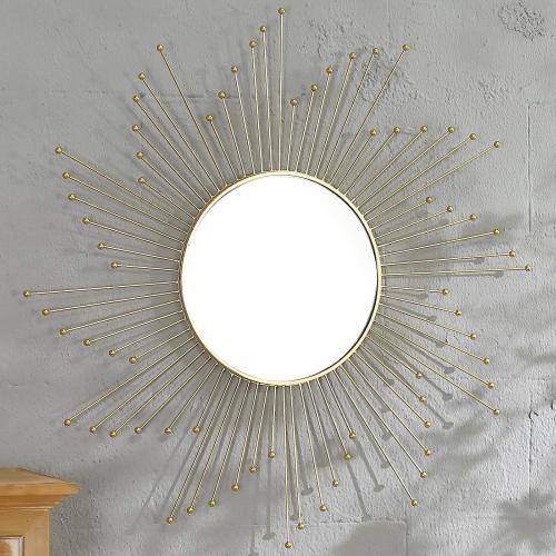 Large Gold Sunburst Mirror - 31 Starburst Wall Mirror with 12 Round Glass, Mid-Century Modern Elegant Gold Sun Mirrors for Living Room, Bedroom, Entryway Decor