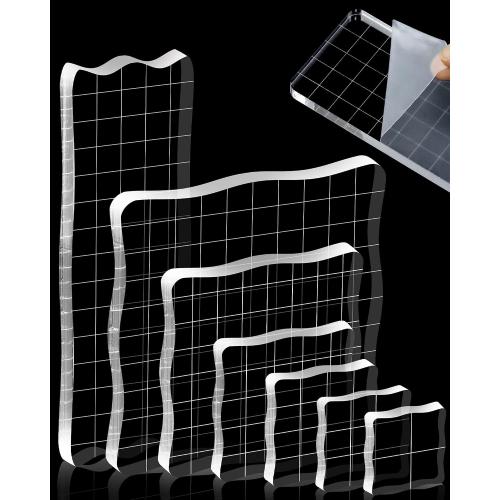 7 Pieces FIVEIZERO Acrylic Stamp Block with Grid Lines(Lace Edge)