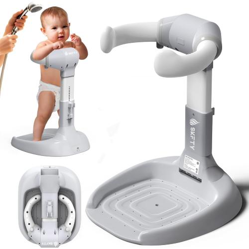 Baby Shower Stand with Anti-Slip Base & Anti-Pinch Silicone, Adjustable Foldable Baby Bath Support for Toddlers 6-36 Months, Portable Standing Helper with Shower Holder | Soporte para Bañera de Bebé