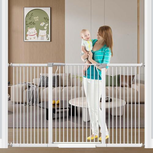 Fairy Baby 40.5 Extra Tall Baby Gates for Doorways, 54.8-60.2 Extra Wide Dog Pet Gate for House, Metal Pressure Mounted Walk Through Baby Gate, No Drill Safety First Child Gate for Doorways, White