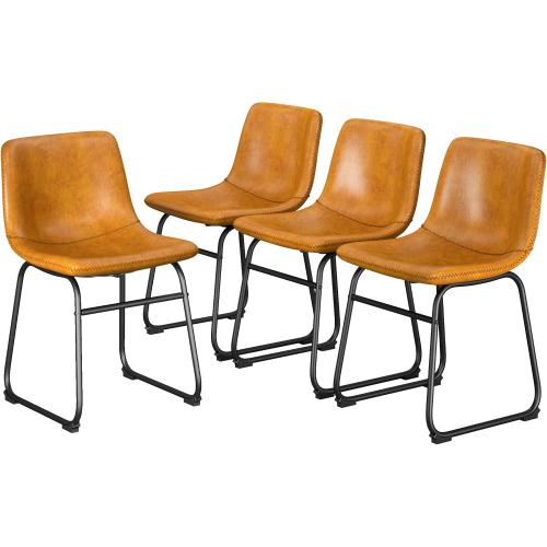 18 Inch Dining Chairs Set of 4, Modern Upholstered Dining Room Dining Chairs with PU Leather Cushions and Metal Legs, Mid Century Modern Armless Chair and Upholstered Seat, Brown