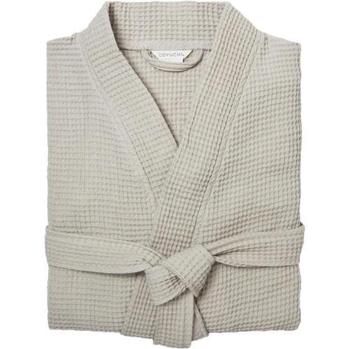 Coyuchi Unisex Organic Waffle Robe, Long Bathrobe, Cotton, Fog, (XS-S)