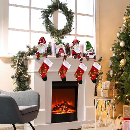 4 Pack Christmas Stocking Holders for Mantle, Gnome Stocking Hangers for Mantel, Christmas Stockings Hooks
