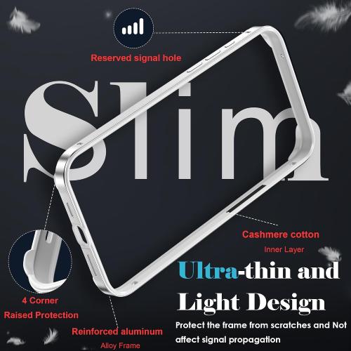 YMHML Bumper Case for iPhone 15 Pro Titanium, Aluminum Alloy   TPU Bumper Frame with Screen Protector Tempered Glass, Metal Slim Fit No Back Design 4 Corner Raised Protection Accessories, Silver