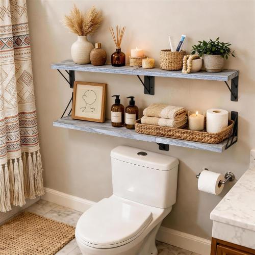 BAYKA Wall Mounted Floating Shelves (Gray and White, Set of 4, 16 Mixed)