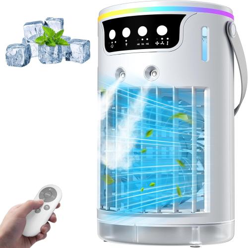 Portable Air Conditioners, Personal Evaporative Air Cooler 1200ML with Ice Cooling Mist Fans That Blow Cold Air Like AC Mini AC Unit for Bedroom, Home Office Desk and Car RV (white)
