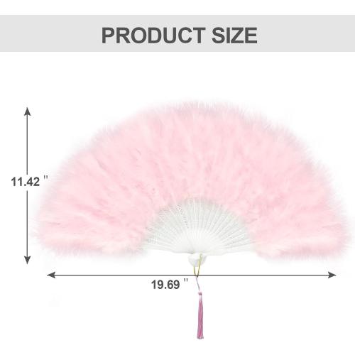 EOSAU Marabou Feather Fans Handheld, 1920s Vintage Hand Fan Foldable Pink